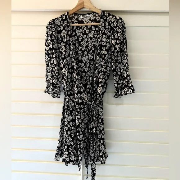 Reformation Black and White Floral Wrap Dress - Picture 1 of 5